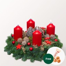 Roter Kranz (Ø 25Cm) mit 2 Ferrero Rocher und Gluck Marmelade Himbeere