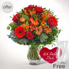 Blumenstrauß Blumensymphonie im Set mit Vase &amp; Plüschherz
