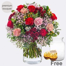 Premium Bouquet Liebesfeuer mit Premium Vase