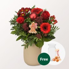 Blumenstrauß Happy Winter mit Vase & 3 Ferrero Giotto
