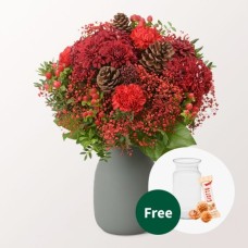 Blumenstrauß „Red Velvet“ mit Vase und 3 Ferrero Giotto