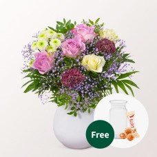 Blumenstrauß Blütenkuss mit Vase &amp; 3 Ferrero Giotto