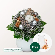 Blumenstrauß Wintergruß mit Vase &amp; 3 Ferrero Giotto
