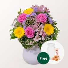 Blumenstrauß Farbentanz mit Vase & 3 Ferrero Giotto