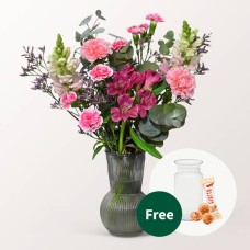 Blumenstrauß Mutterfreude mit Vase &amp; 3 Ferrero Giotto