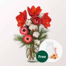 Blumenarrangement Amarylliszauber mit Vase &amp; 3 Ferrero Giotto