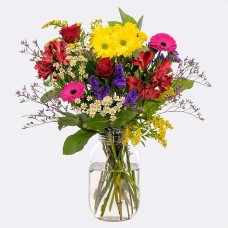 Blumenstrauß Sonnenschein mit Vase and merci Schokolade