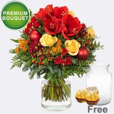 Premium Bouquet Groãÿe Bescherung mit Premium Vase und 2 Ferrero Rocher