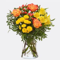 Blumenstrauß Lächeln mit Vase and merci Schokolade