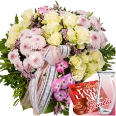 Blumenstrauß Liebesbrief mit Vase & Lindt Lindor