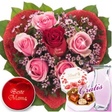 Blumenstrauß Mutterglück mit Vase & Lindt Pralinen