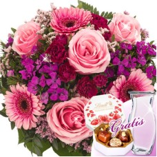 Blumenstrauß Blütenzauber mit Vase & Lindt Pralinés