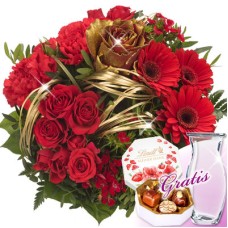 BlumenstraußFürdie Beste mit Vase & Lindt Pralinés