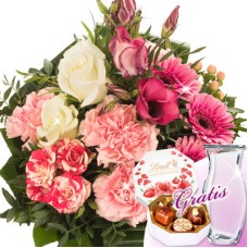 Blumenstrauß Meine Heldin mit Vase & Lindt Pralinés