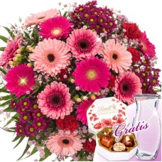 Blumenstrauß Danke mit Vase & Lindt Pralinés