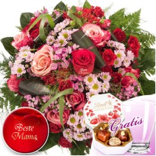 Premium-Bouquet Pure Freude mit Premium-Vase & Lindt-Pralinés