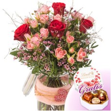 Blumenstrauß Die Beste mit Dekovase & Lindt Pralinés