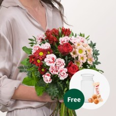 Blumenstrauß Liebesbrisen mit Vase & 3 Ferrero Giotto