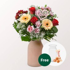 Blumenstrauß Herzenswunsch mit Vase & 3 Ferrero Giotto