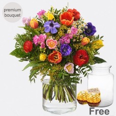 Premium Strauß Blumenfreude mit Premium Vase