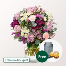 Premium Bouquet Traumhaft mit Premium Vase &amp; 2 Ferrero Rocher