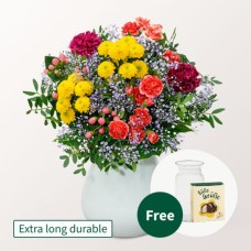 Blumenstrauß Blütenfreude mit Halloweenkugeln und Vase