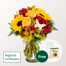 Blumenstrauß Sommergefüll mit Halloweenkugeln und Vase