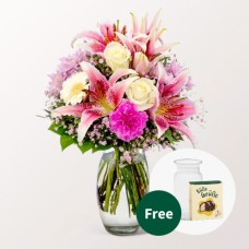 Blumenstrauß „Glücksmoment“ mit Halloweenkugeln und Vase
