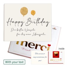 Persönliche Grußkarte mit Merci: Alles Gute zum Geburtstag (250 g)