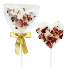 Weiße Herzlutscher mit Rosenblättern (10 Stück)