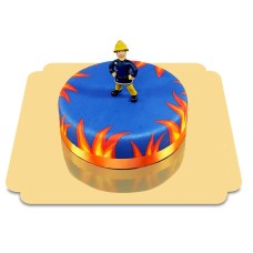 Feuerwehrmann Sam auf blauem Kuchen (Klein (6 Portionen))
