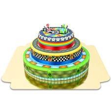 Mario Kart auf dreistufigem Worldtrack-Kuchen