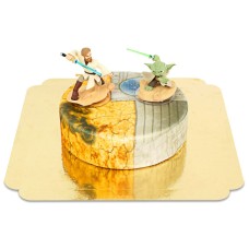 Obi-Wan Kenobi &amp; Meister Yoda kämpfen auf Klonkriegstorte (Klein (6 Portionen))
