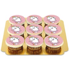 9 pinke mollige Einhorn-Cupcakes