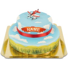 Flugzeugheld, der auf 2-stöckigem Wolkenkuchen fliegt