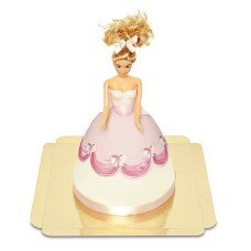 Puppenprinzessinkuchen mit rosafarbenem Kleid