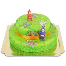 Teletubbies auf einer 2-stöckigen Blumenwiesen-Haustorte