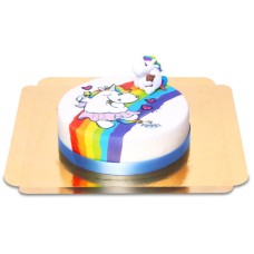Molliges Einhorn auf Regenbogentorte (Klein (6 Portionen))