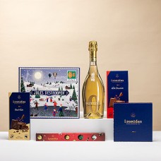 Festliches Geschenkset mit alkoholfreiem Sekt, Leonidas-Pralinen und Jules Destrooper-Keksen