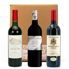 Kiste mit 3 Bordeauxweinen