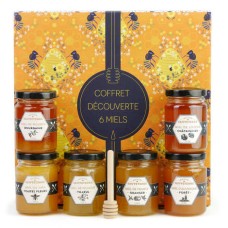 Geschenkset mit 6 Honiggläsern und Holzlöffel