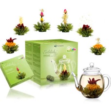 Geschenkset mit Teekanne und Abloom-Grünteeblumen