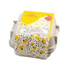 Box of 4 real shell eggs with praline chocolate and hazelnut pieces (Red box of 4 eggs)