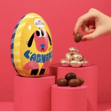 Wolf & Lamb metal egg filled with hazelnut & caramel praline eggs, milk and dark chocolate (225g metal egg)