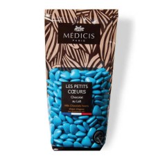 Türkisfarbene, herzförmige Milchschokoladen-Dragees (250g-Beutel)