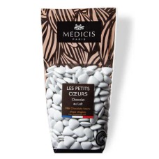 Kleine weiße herzförmige Dragees aus Milchschokolade (250g Beutel)