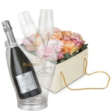 Flowerbox Prag (15 cm) mit Prosecco Albino Armani DOC (75 cl) inkl. Eiskübel und zwei Sektflöten