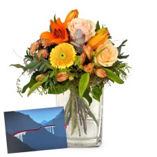 Blumenstrauß „Wunderbarer Tag mit Lilie“ und Geschenkgutschein der Rhätischen Bahn (Mindestbestellwert)
