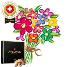 Fleurop Blumenstrauß „Swiss Flowers“ mit Avelines-Pralinen von Maestrani (Minimum)