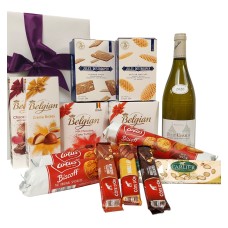 Köstliches belgisches Geschenkpaket mit Chablis-Wein